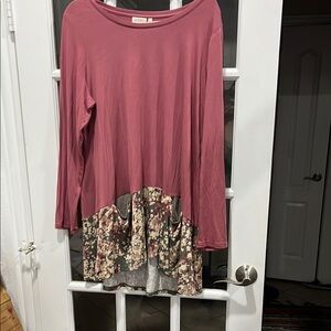 LOGO by Lori Goldstein Pink Asymmetrical Ruffled Tunic